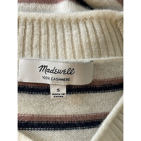 Madewell Women's Size S The good Cashmere Roll Trim Pullover Sweater Striped - Picture 8 of 9